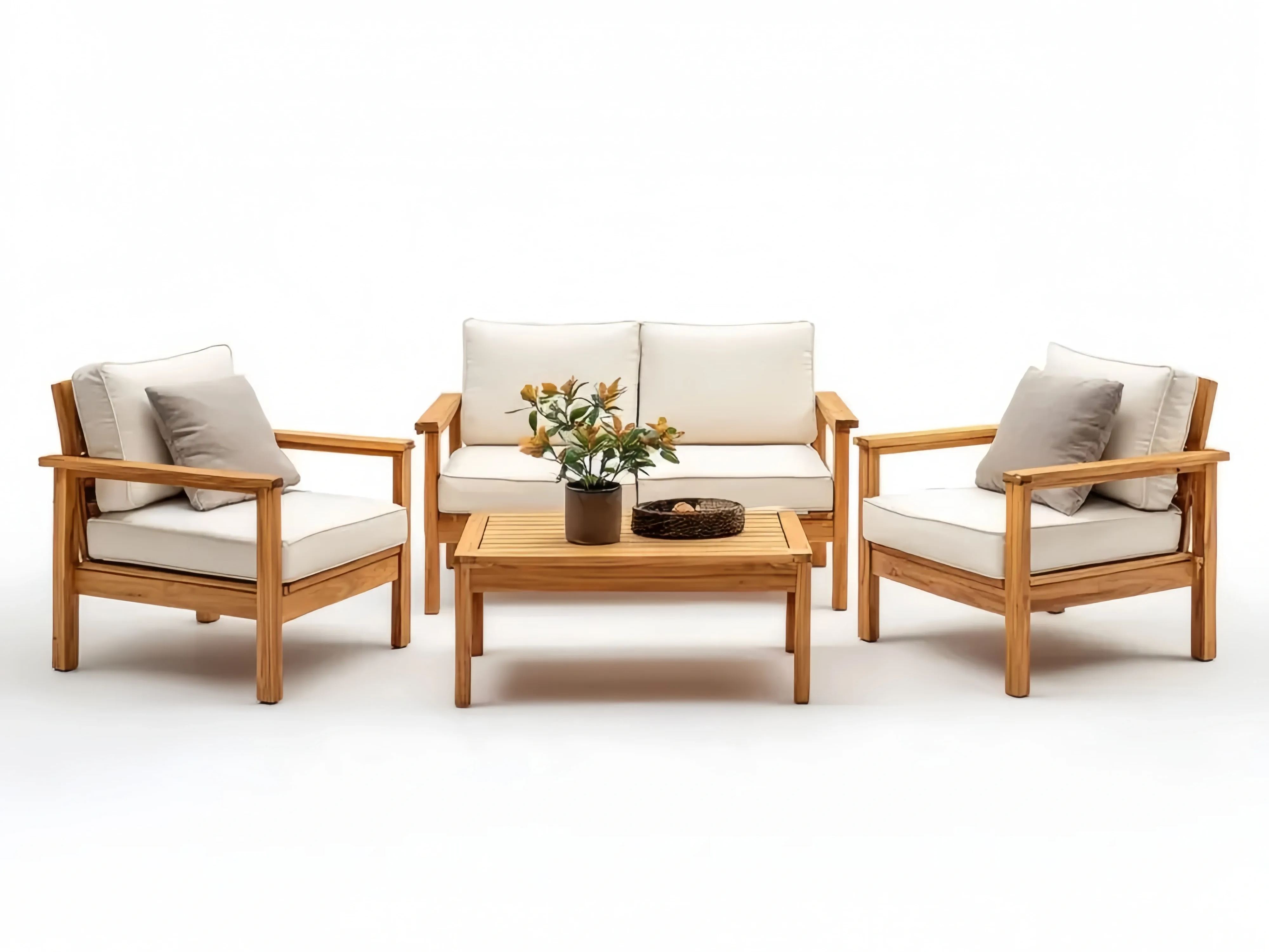 Set di divani da esterno in legno 150x80x75 cm – Bianco crema