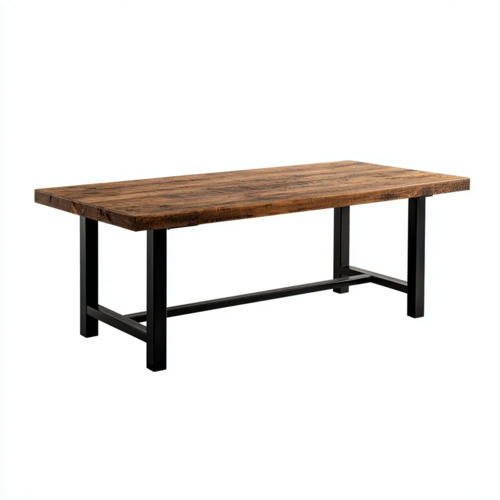 Tavolo da pranzo in legno massello 200x100x75 cm - Marrone/Nero - Design Industriale