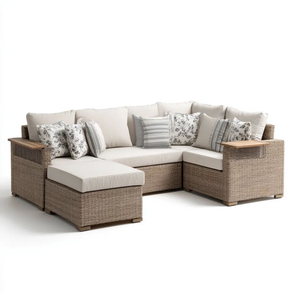 Divano angolare da esterno in rattan sintetico 250x180x36 cm - Beige