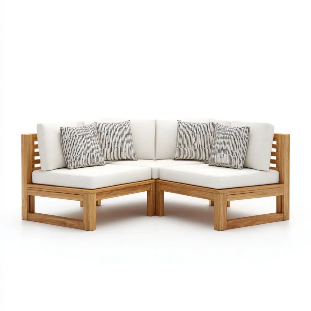 Divano angolare da esterno in legno massello 200x200x85 cm – Bianco – Design moderno