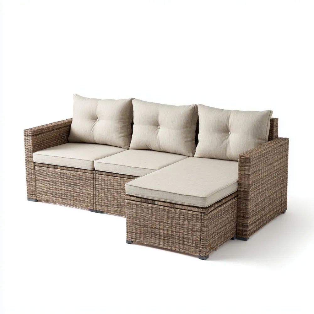Divano angolare da esterno in rattan 210x80x75 cm - Beige - Design moderno