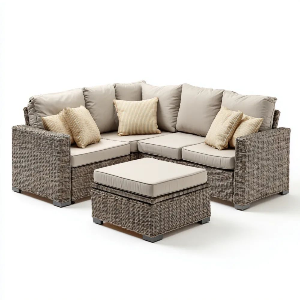 Set di Divani da Esterno in Rattan 210x140x65 cm – Beige – Design Moderno