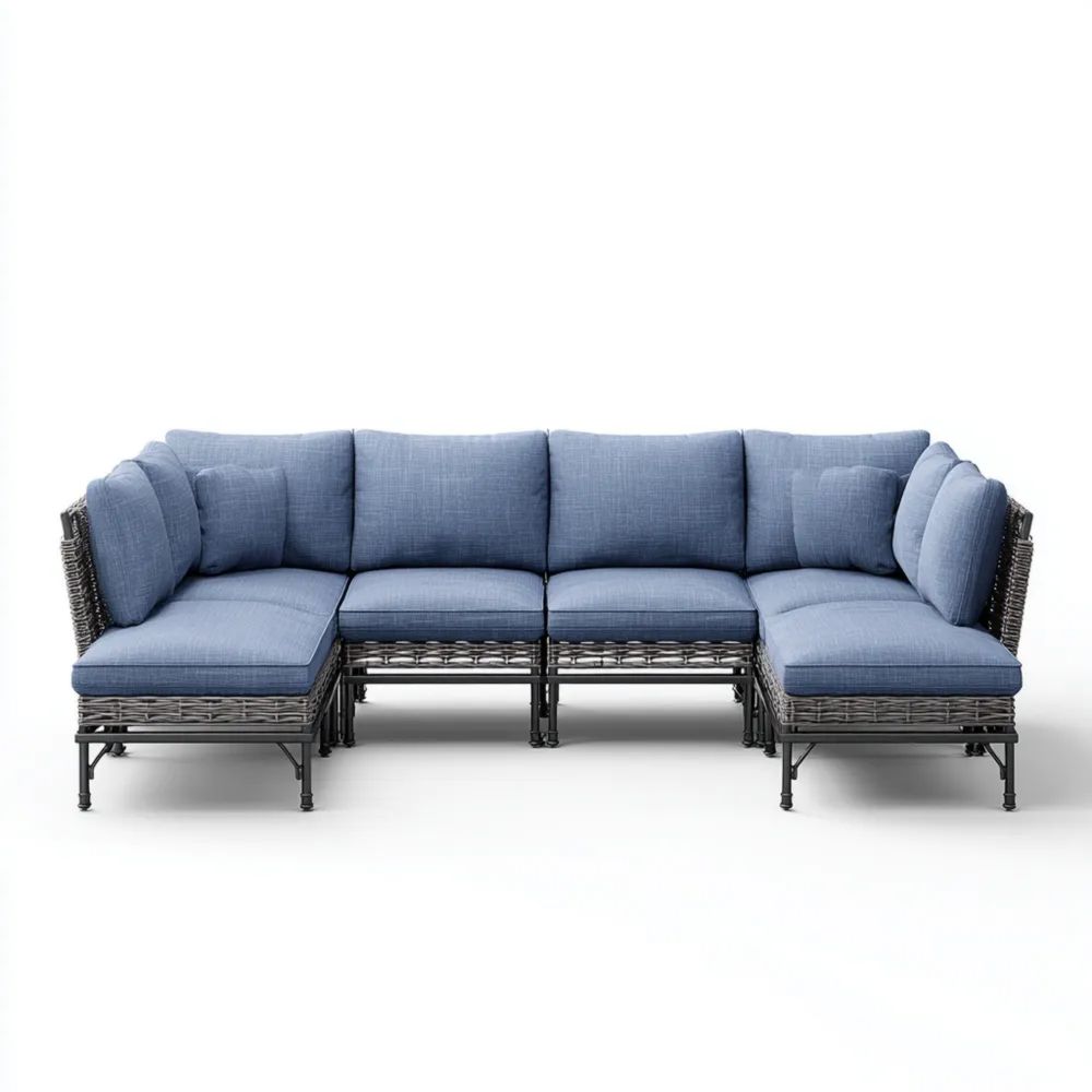 Divano angolare da esterno 5 pezzi Rattan 260x180x75 cm – Blu – Design moderno