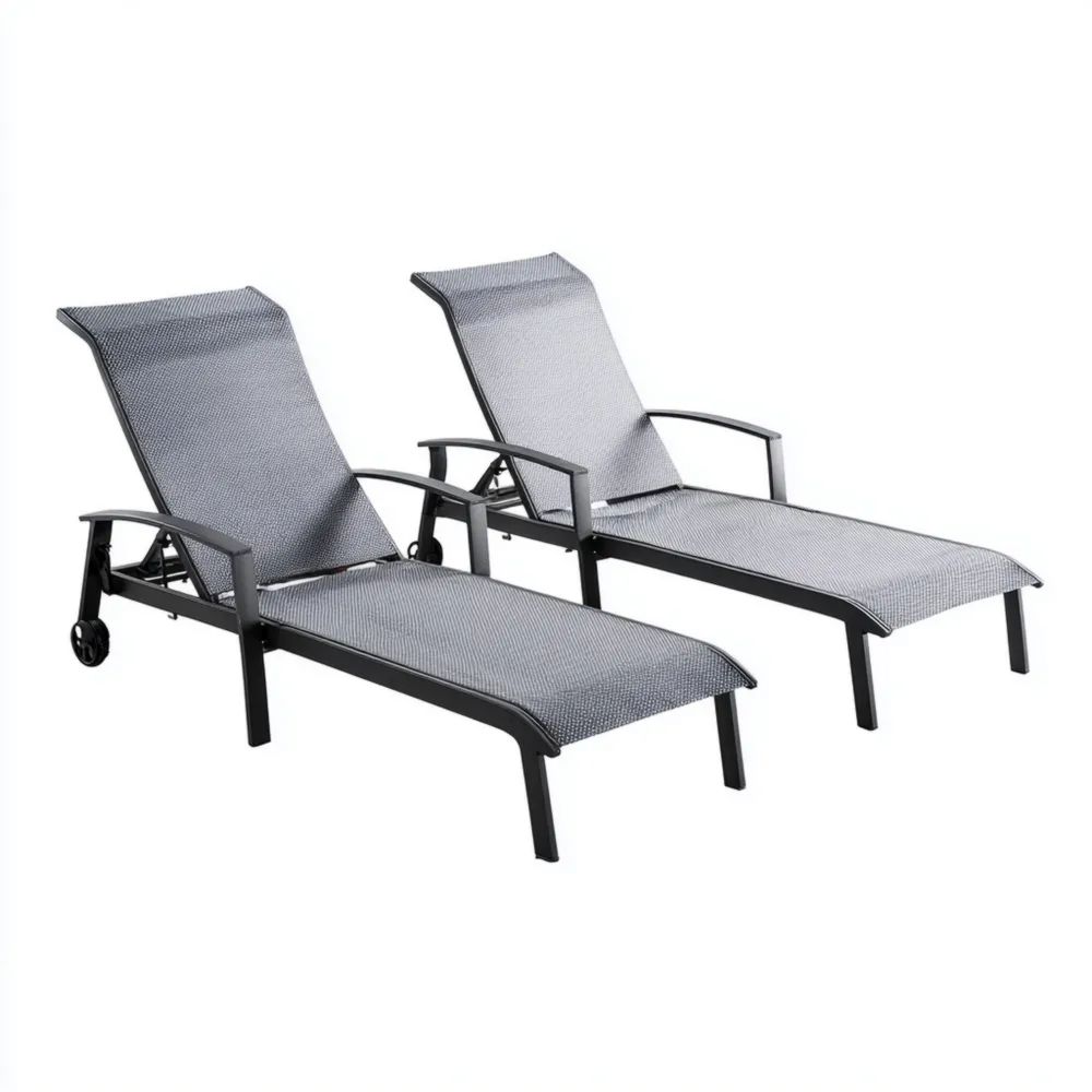 Set di due lettini prendisole in Alluminio e Textilene 200x65x85 cm - Grigio Scuro