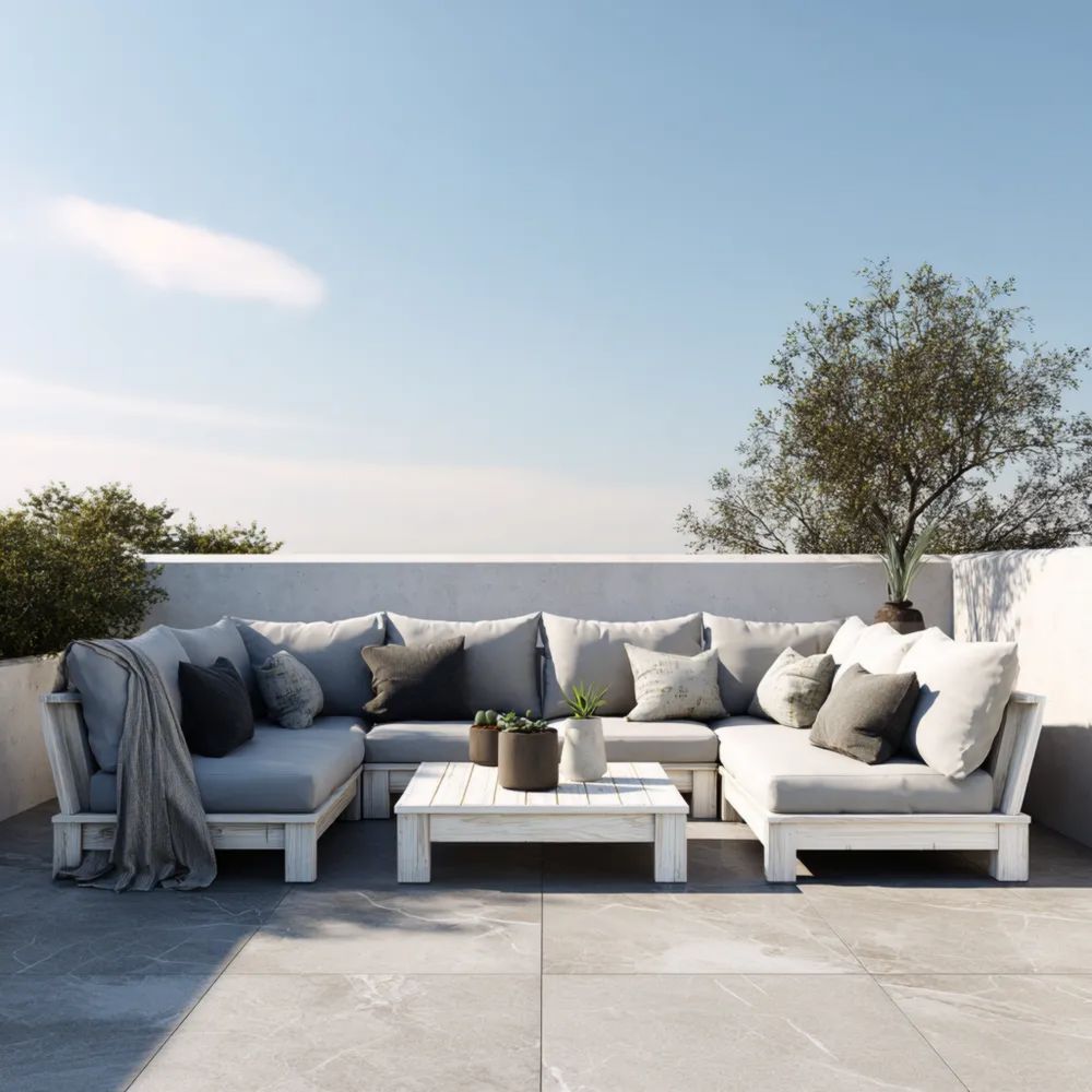 Set di divani da esterno in legno – 250x250x80 cm – Grigio chiaro – Design moderno