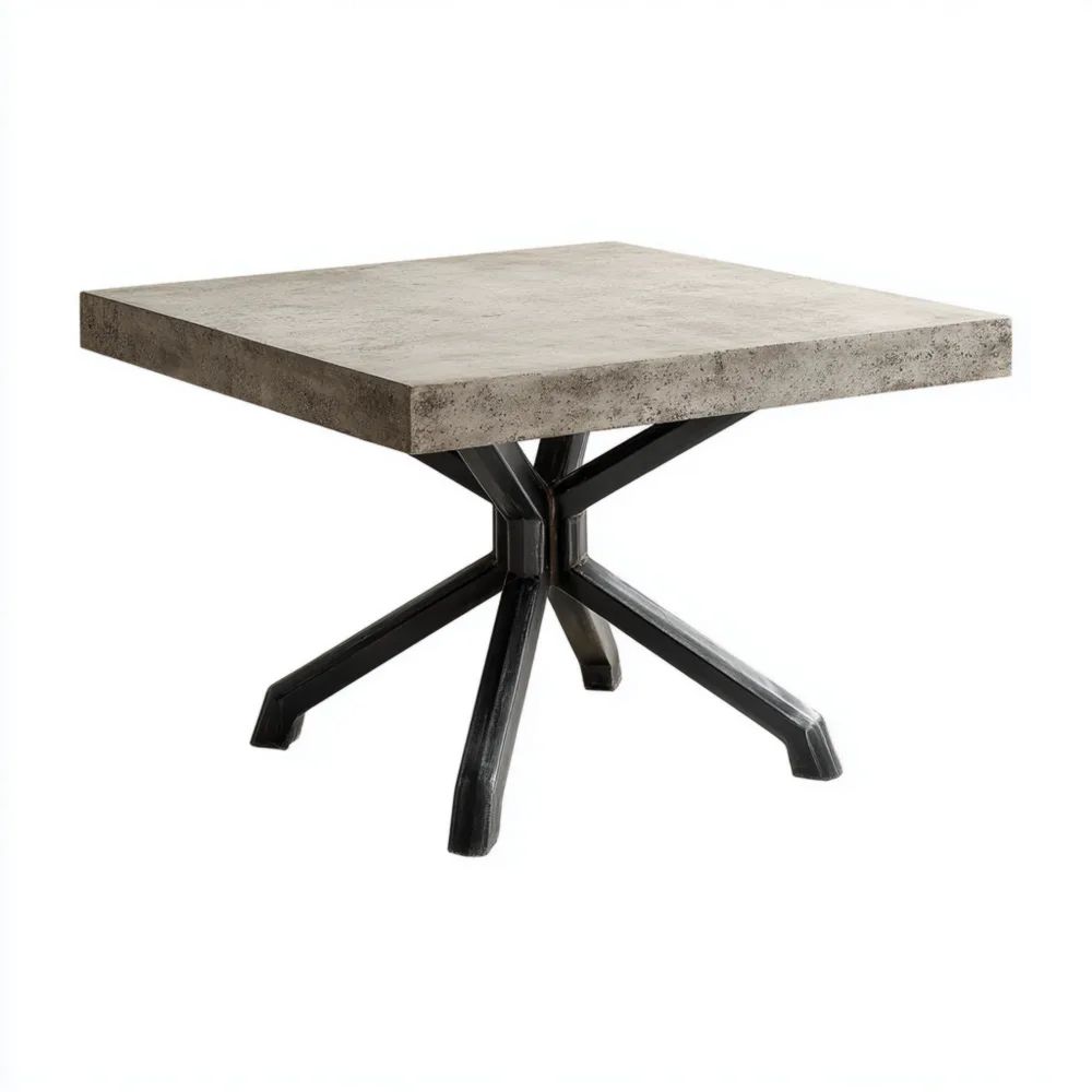 Tavolo da pranzo in pietra artificiale 100x100x75 cm - Grigio/Nero - Design industriale