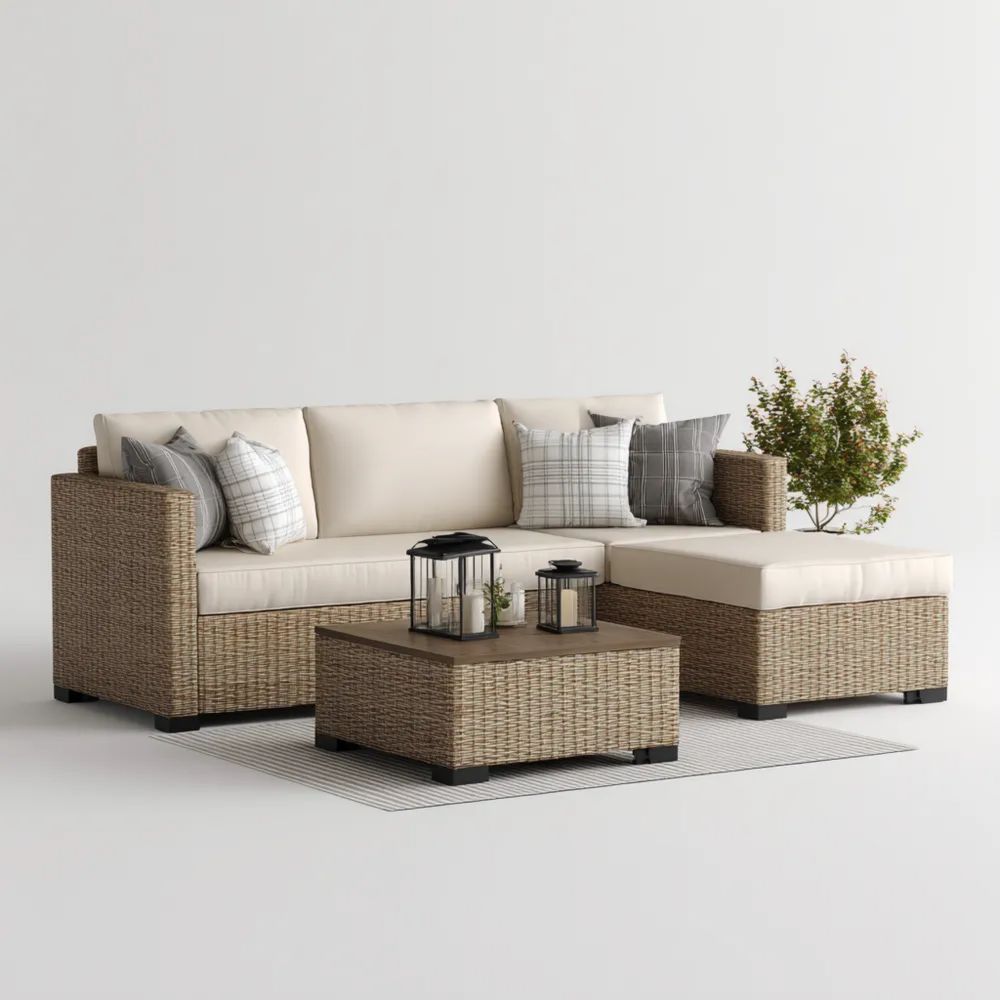 Set di divani da esterno in rattan - 195x70x65 cm - Beige - Design moderno