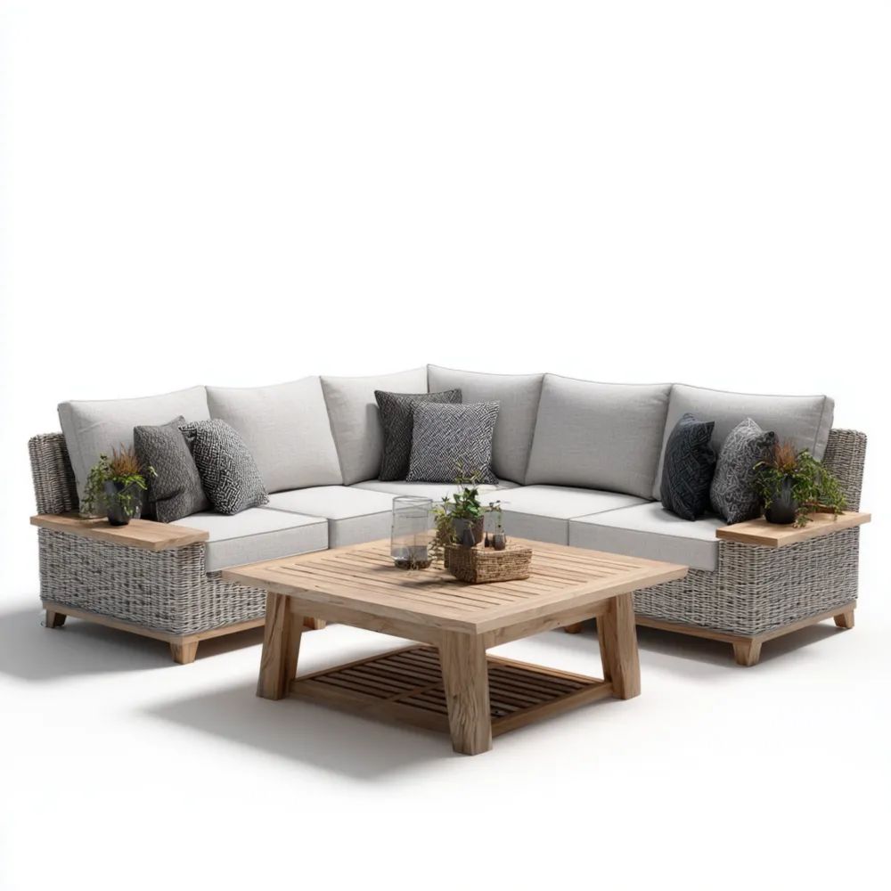 Set di divani angolare da esterno in rattan 210x210x75 cm – Grigio Chiaro – Design moderno