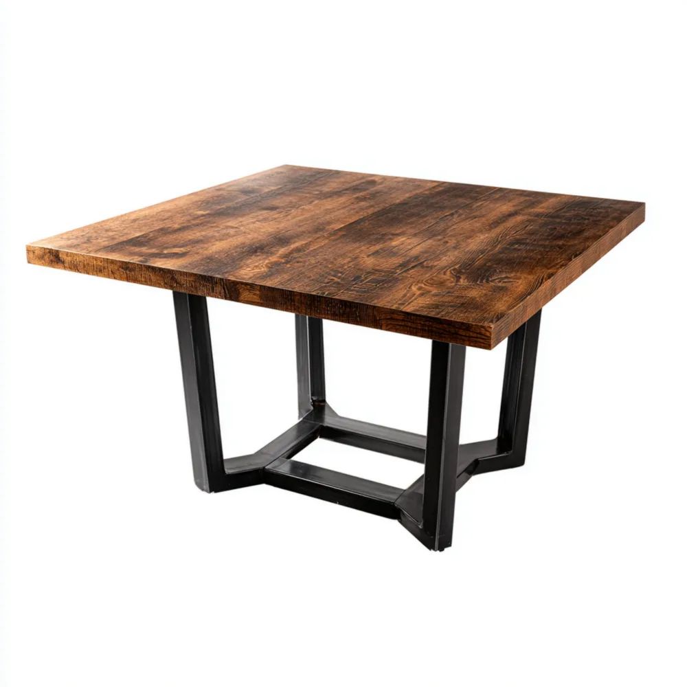 Tavolo da pranzo in legno massello 120x120x75 cm – Marrone – design industriale