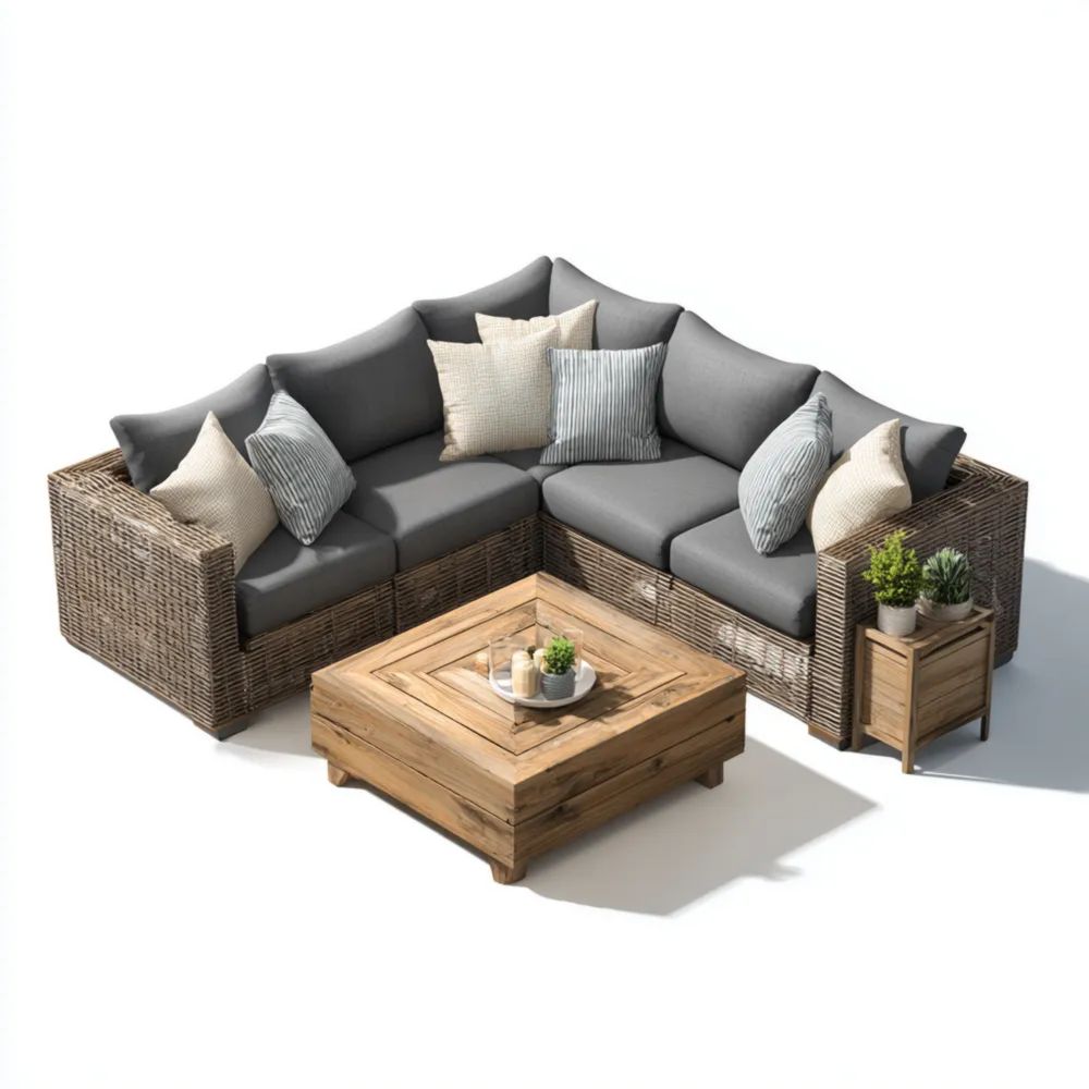 Set di Divani da Esterno 250x250x80 cm in Rattan e Legno Moderno – Grigio
