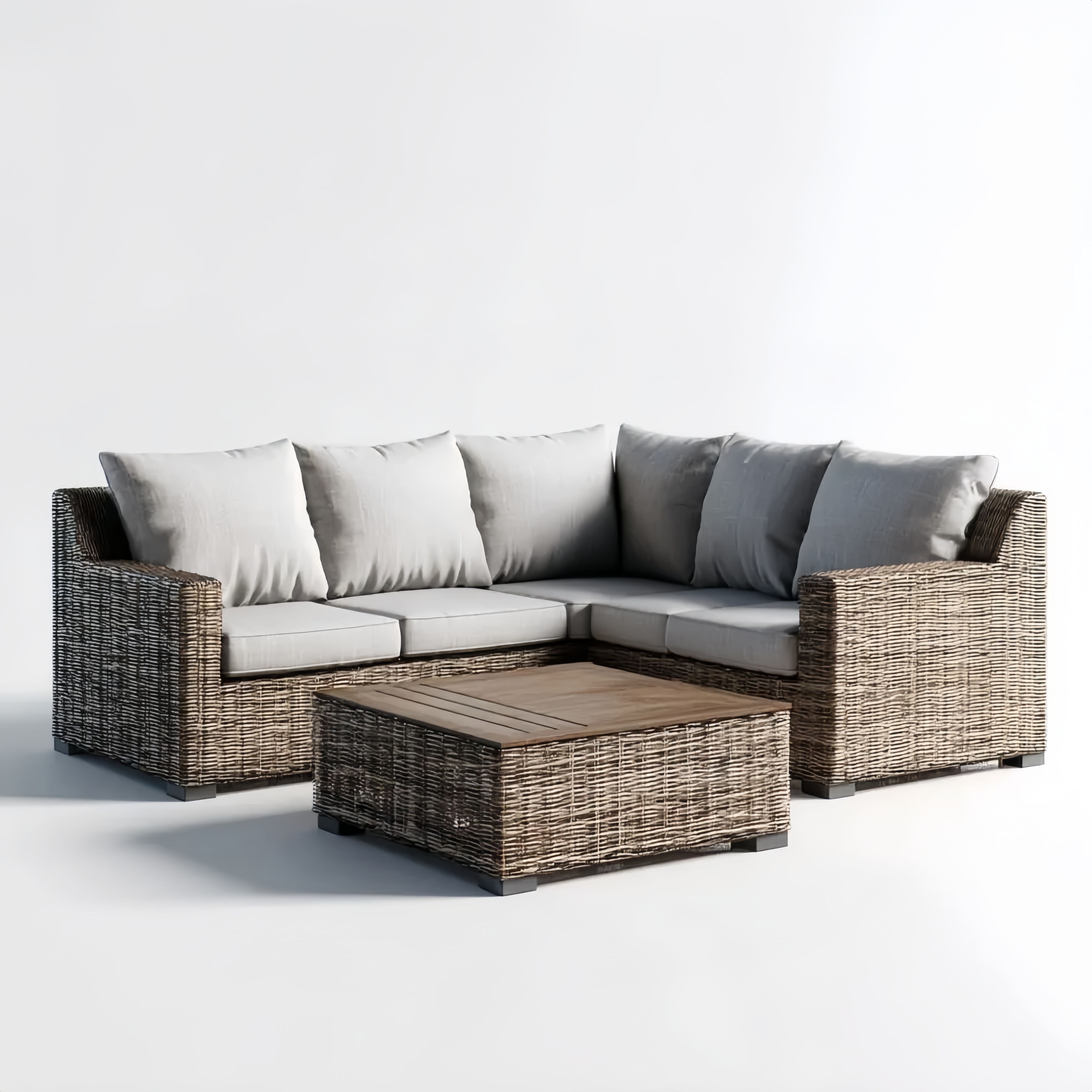 Set di Divani da Esterno in Rattan 190x75x65 cm e Tavolino 80x80x45 cm - Grigio