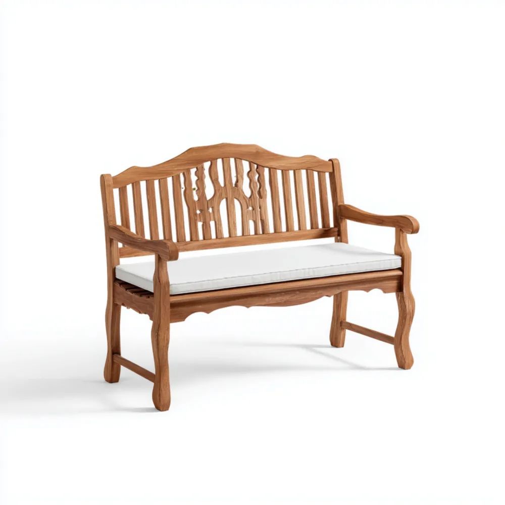 Panca da giardino in legno di teak con cuscino Crema - 120x60x90 cm