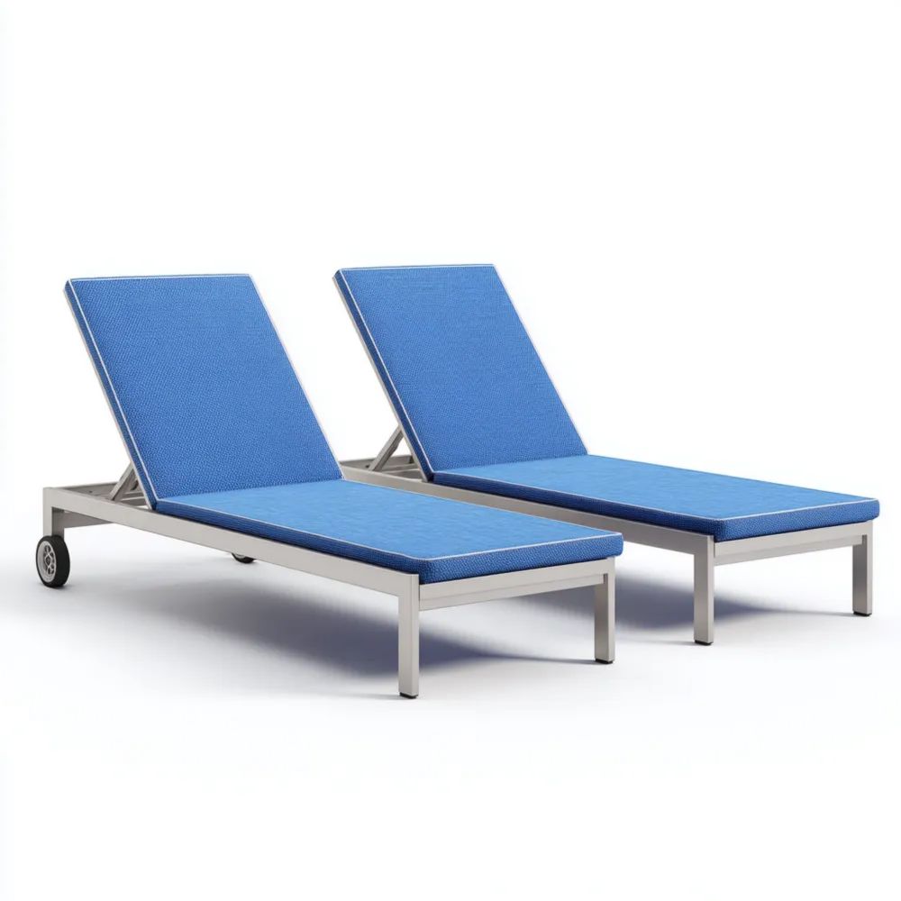 Lettini prendisole in alluminio 195x66x35 cm con tessuto Blu impermeabile - Design moderno