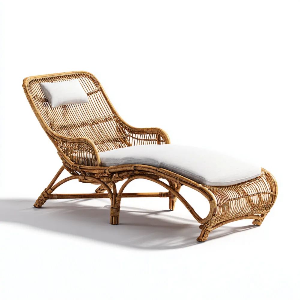 Lettino prendisole in rattan 200x65x85 cm con cuscino Grigio