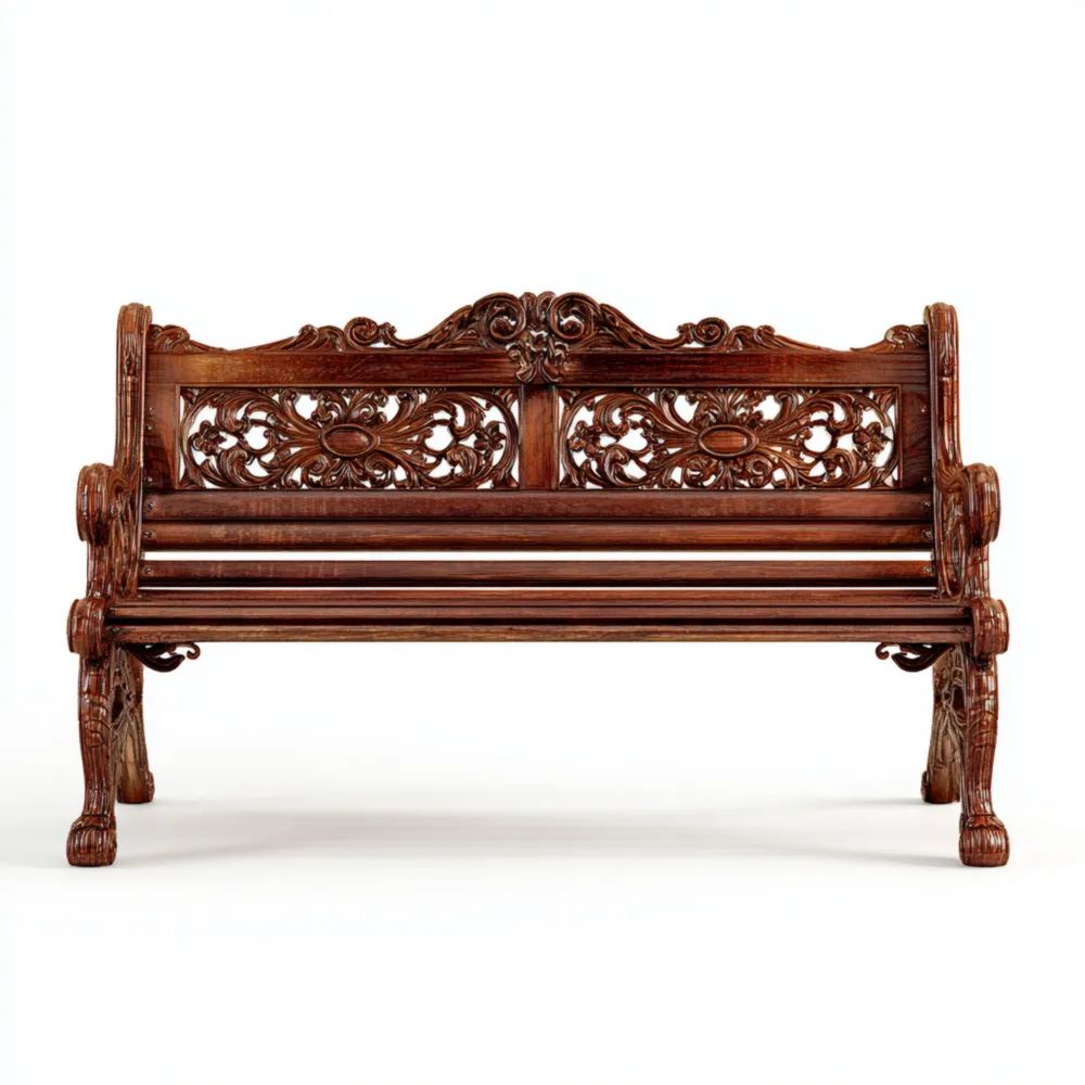 Panchina da giardino in legno intagliato 150x60x90 cm - Design classico