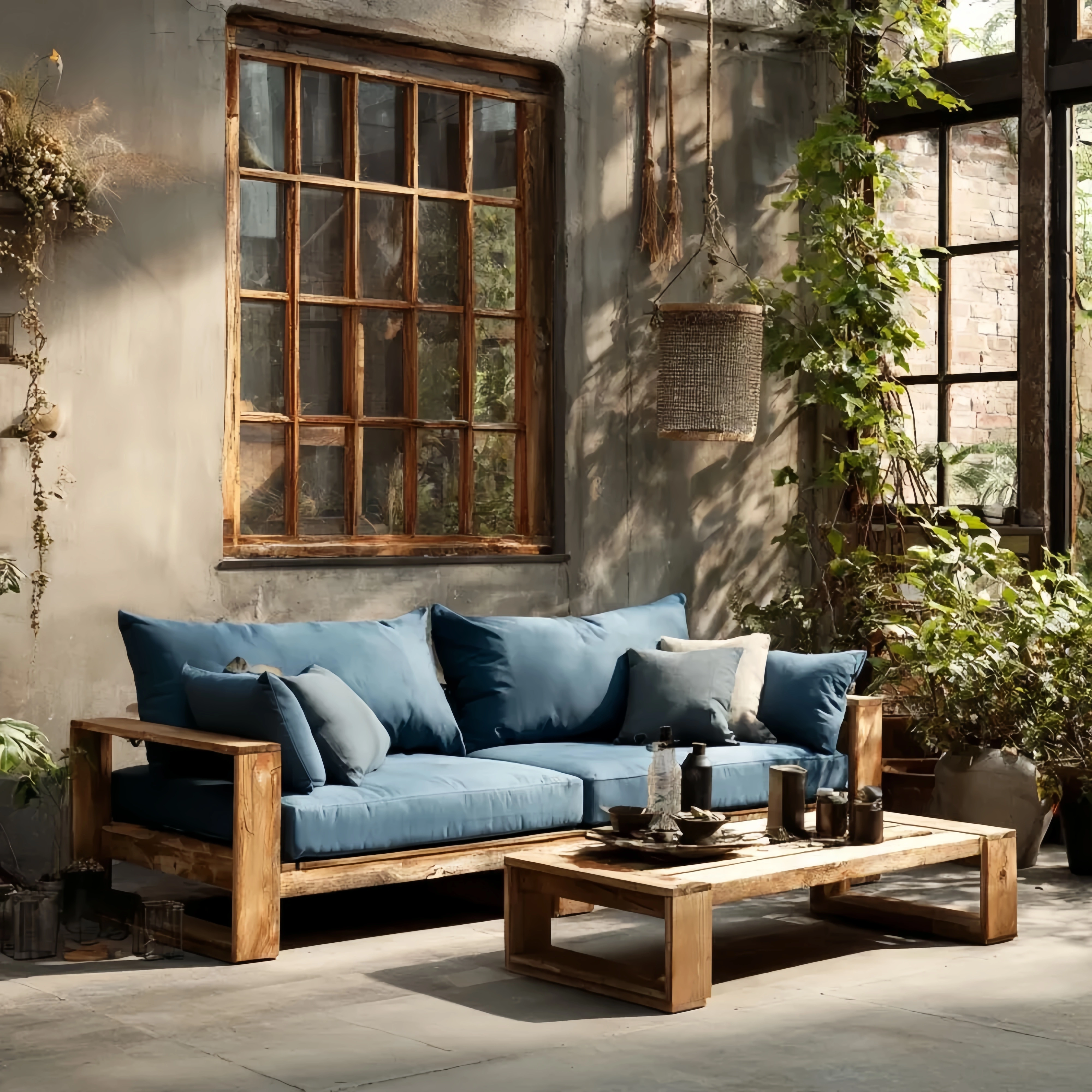 Set di divani da esterno in legno 200x90x75 cm - Blu - Design rustico