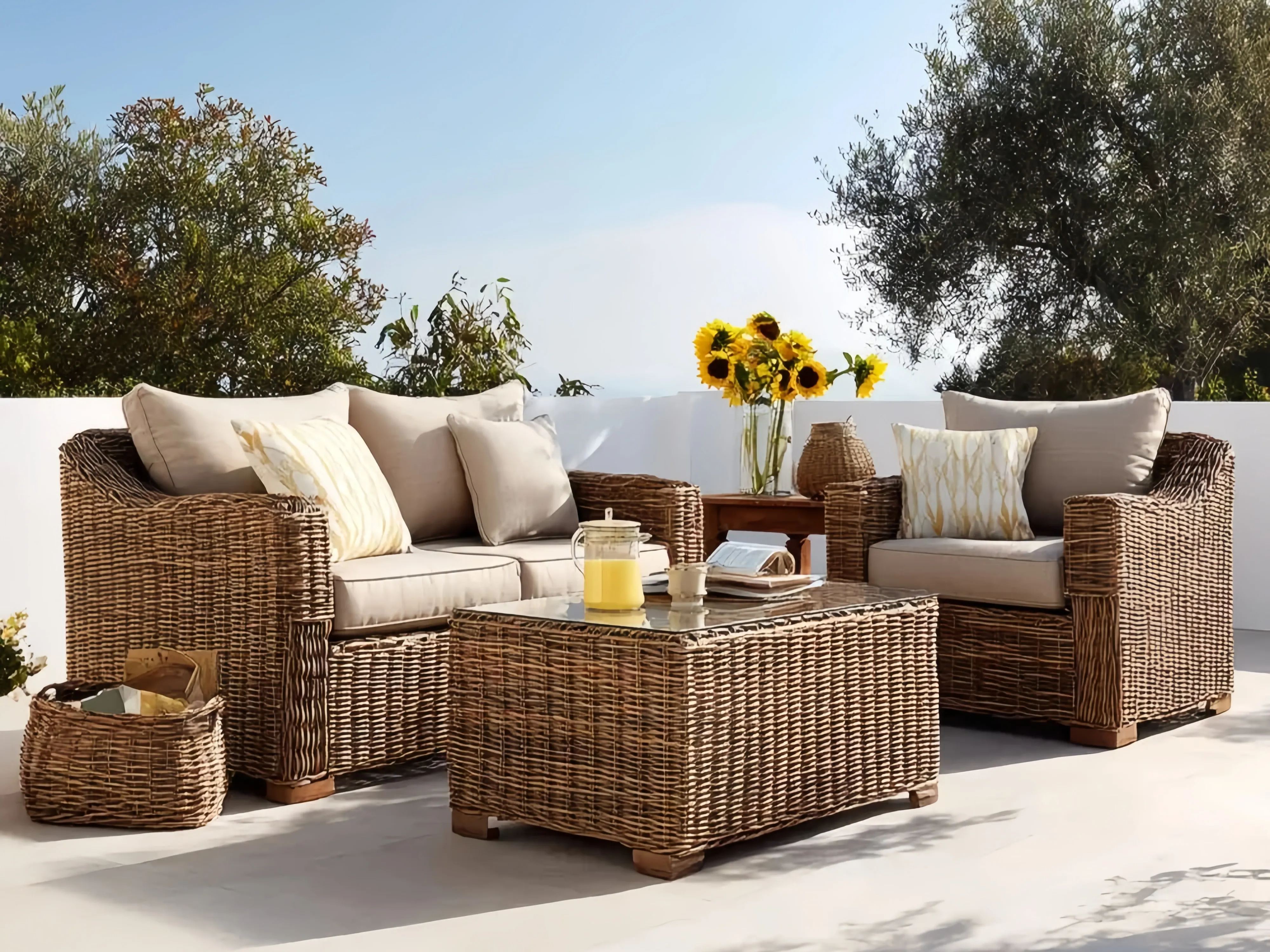 Set di divani da esterno in rattan 150x80x85 cm Beige Moderno