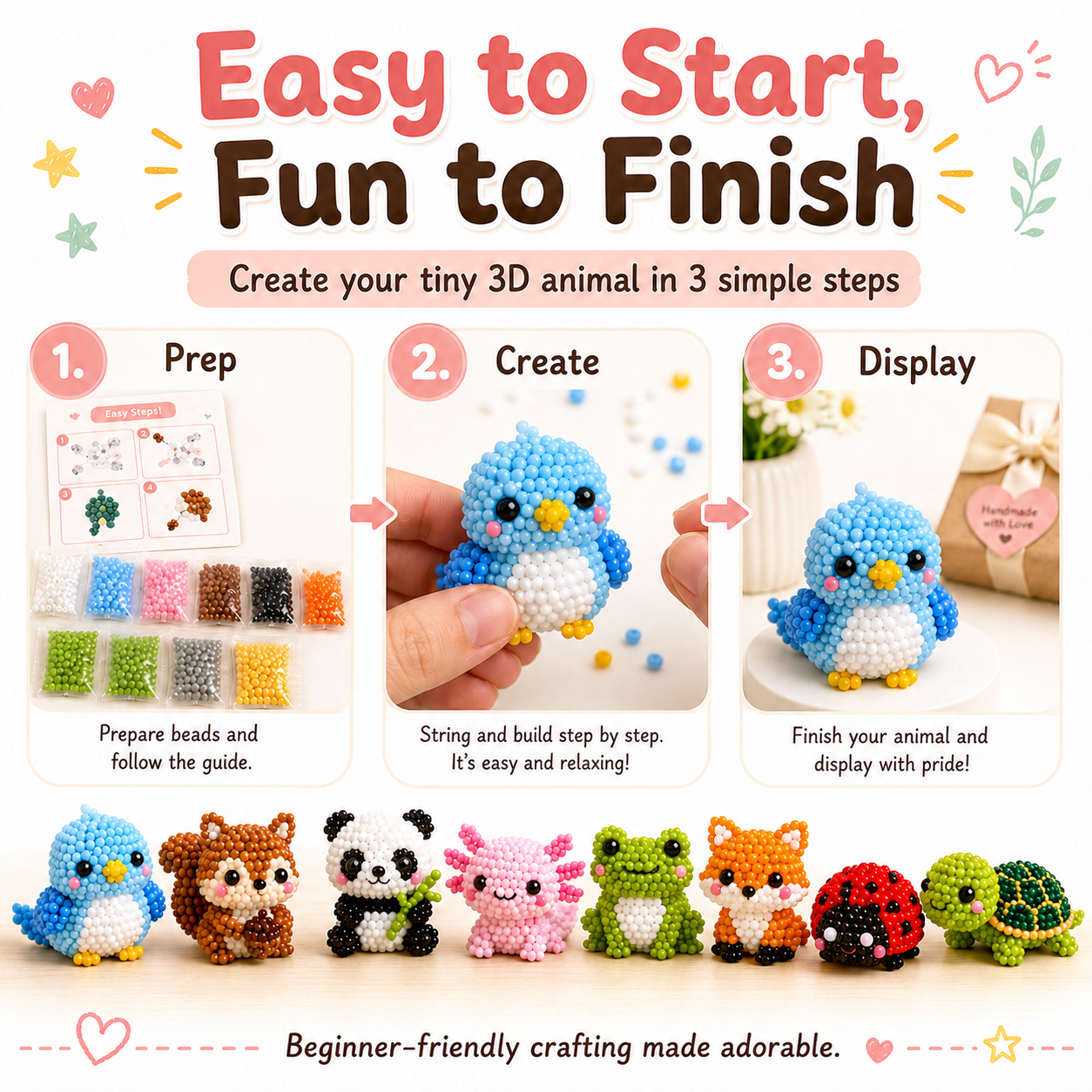 🧵✨ Tiny 3D Beaded Animal DIY Kit