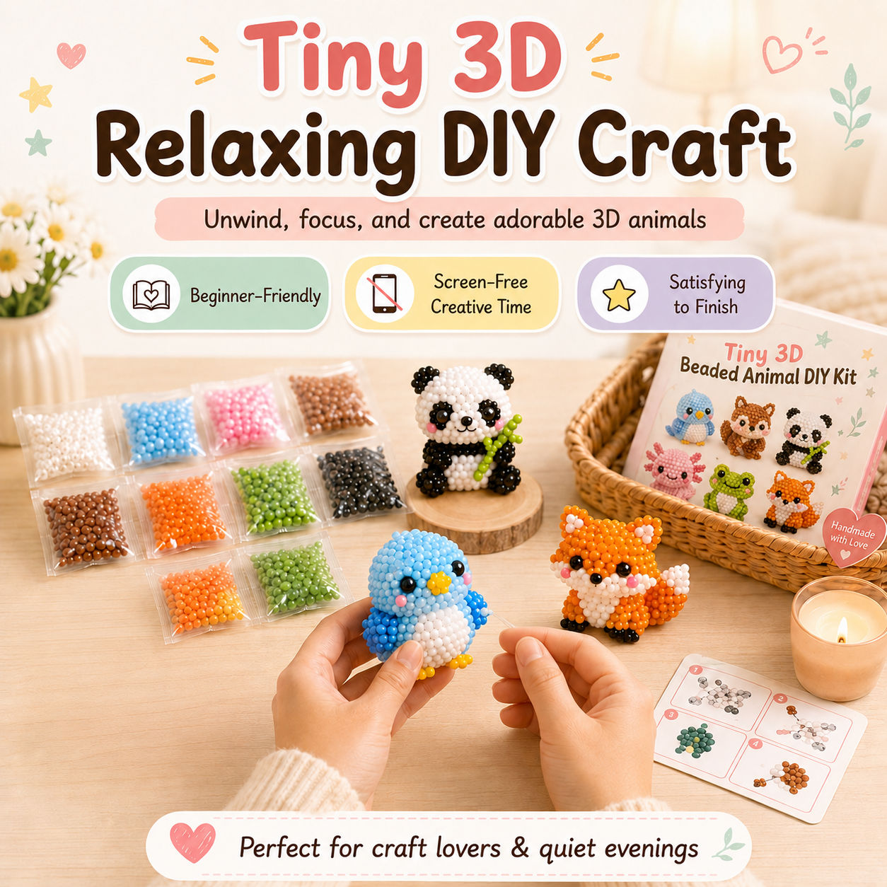 🧵✨ Tiny 3D Beaded Animal DIY Kit