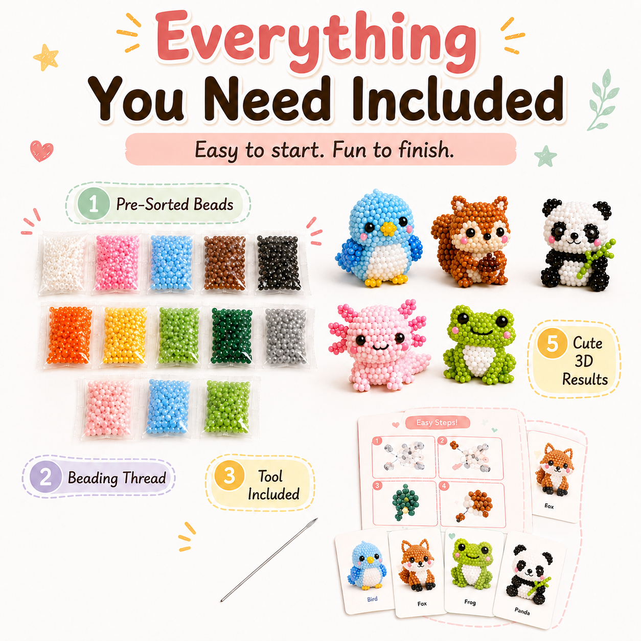 🧵✨ Tiny 3D Beaded Animal DIY Kit