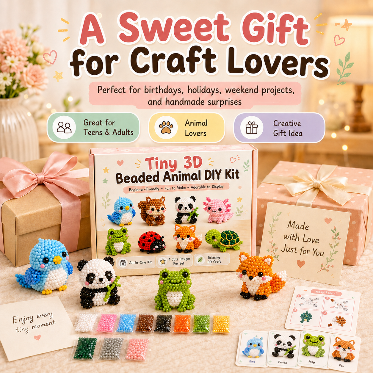🧵✨ Tiny 3D Beaded Animal DIY Kit