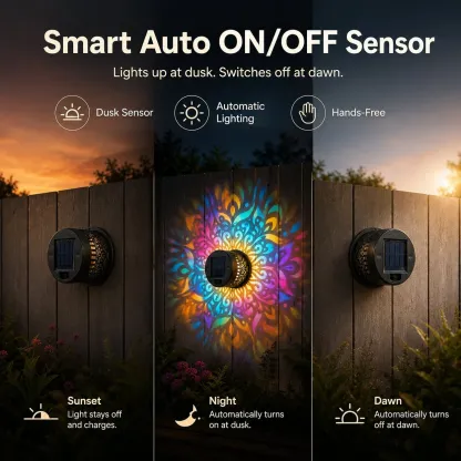 65K+ SOLD!✨Solar Mandala Wall Light | Outdoor Garden Fence Projector Lamp 🪐🌌