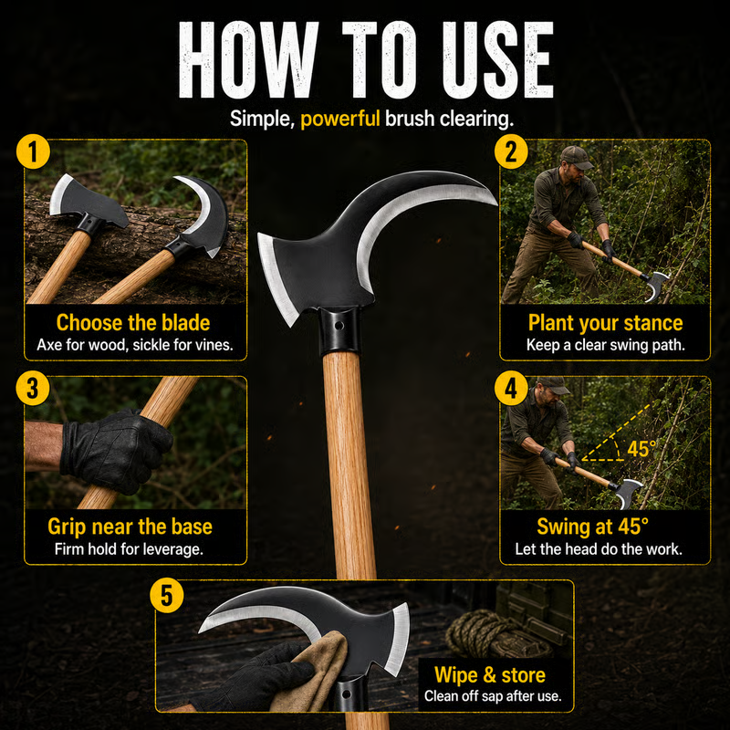 Tactical Dual-Head Clearing Axe & Sickle