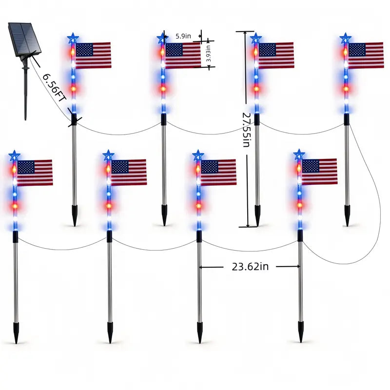 8-Piece American Flag Light Set – 4th of July Decorations