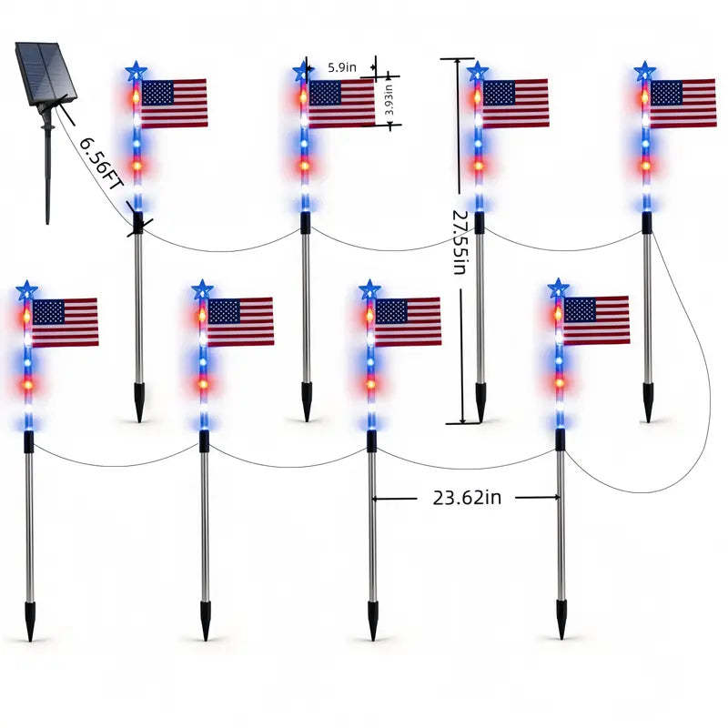 8-Piece American Flag Light Set – 4th of July Decorations