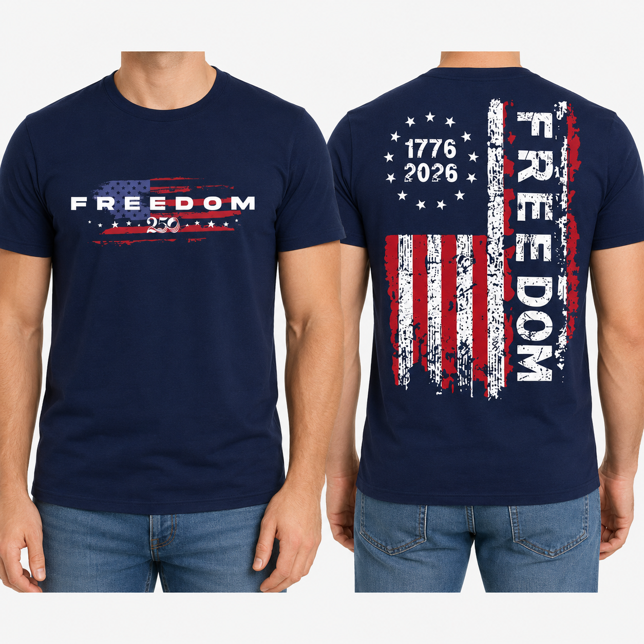 🔥49% off- Men's Classic Shortsleeve Patriotic Apparel, 1776-2026 Freedom 250 Years Vintage Distressed USA Flag Graphic T-Shirt