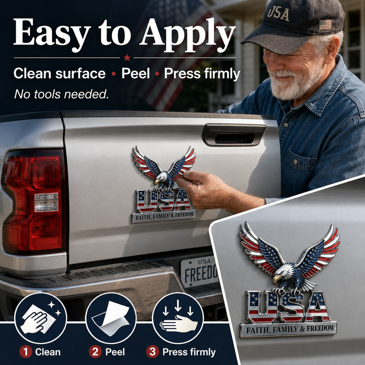 🇺🇸250th Anniversary 49% OFF - ★USA Faith, Family & Freedom★ Metal Emblem