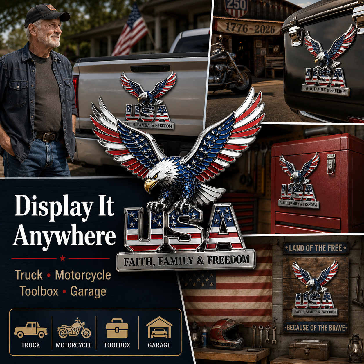 🇺🇸250th Anniversary 49% OFF - ★USA Faith, Family & Freedom★ Metal Emblem