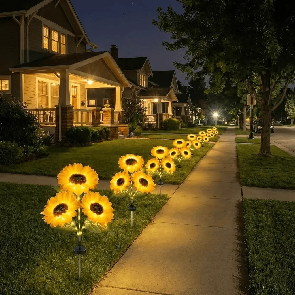 Solar Powered LED Sunflower Garden Lights - IP65 Waterproof Triple-Head Garden Stakes with 36 Micro-LEDs & Auto Dusk-to-Dawn Sensor