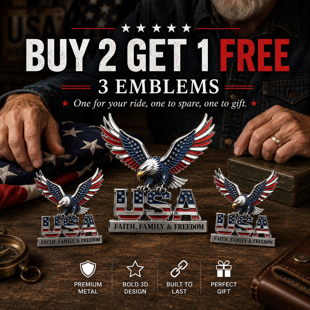 🇺🇸250th Anniversary 49% OFF - ★USA Faith, Family & Freedom★ Metal Emblem