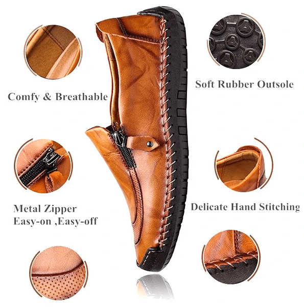 🔥LAST DAY 70% OFF🔥Mens Side Zipper Casual Comfy Leather Slip On Loafers, Comfy Orthopedic Walking Shoes
