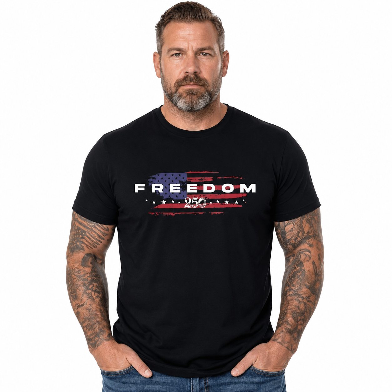 🔥49% off- Men's Classic Shortsleeve Patriotic Apparel, 1776-2026 Freedom 250 Years Vintage Distressed USA Flag Graphic T-Shirt