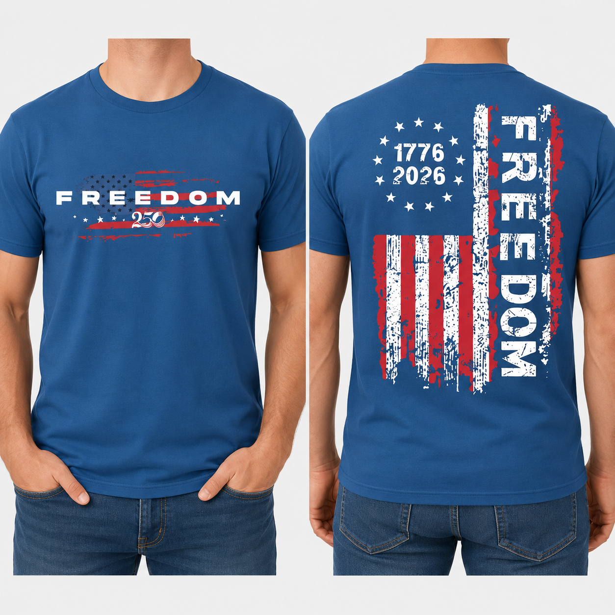 🔥49% off- Men's Classic Shortsleeve Patriotic Apparel, 1776-2026 Freedom 250 Years Vintage Distressed USA Flag Graphic T-Shirt