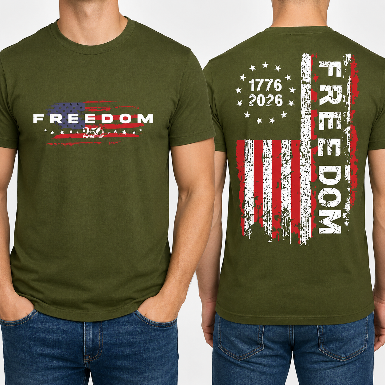 🔥49% off- Men's Classic Shortsleeve Patriotic Apparel, 1776-2026 Freedom 250 Years Vintage Distressed USA Flag Graphic T-Shirt