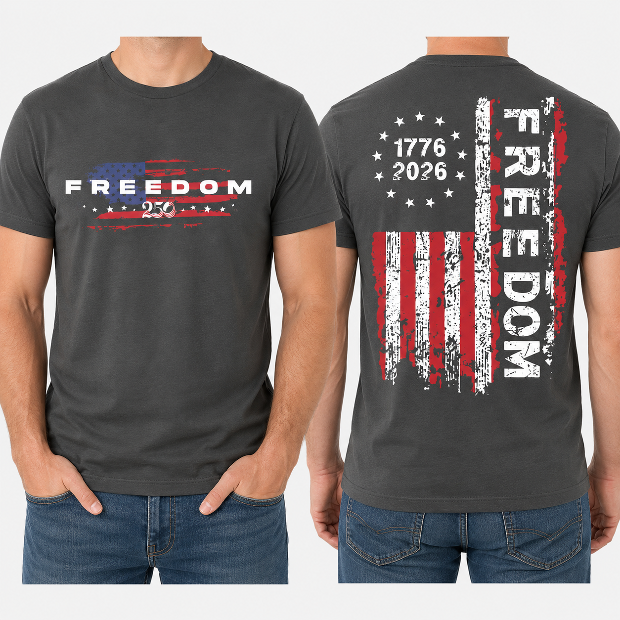 🔥49% off- Men's Classic Shortsleeve Patriotic Apparel, 1776-2026 Freedom 250 Years Vintage Distressed USA Flag Graphic T-Shirt