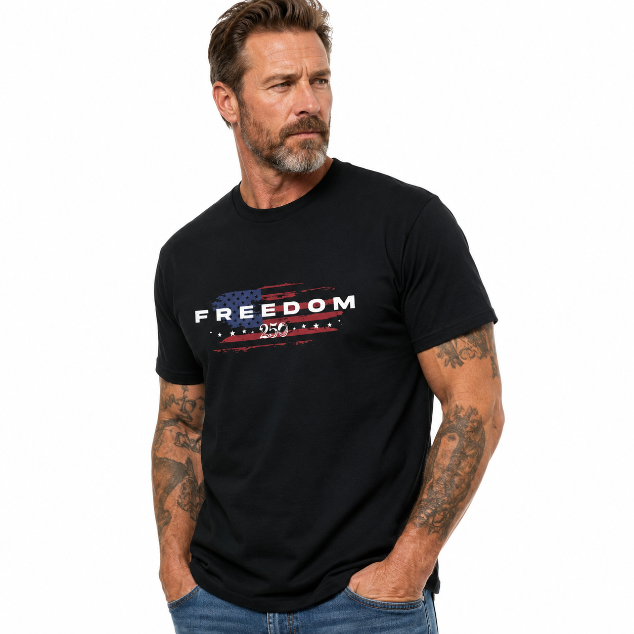 🔥49% off- Men's Classic Shortsleeve Patriotic Apparel, 1776-2026 Freedom 250 Years Vintage Distressed USA Flag Graphic T-Shirt