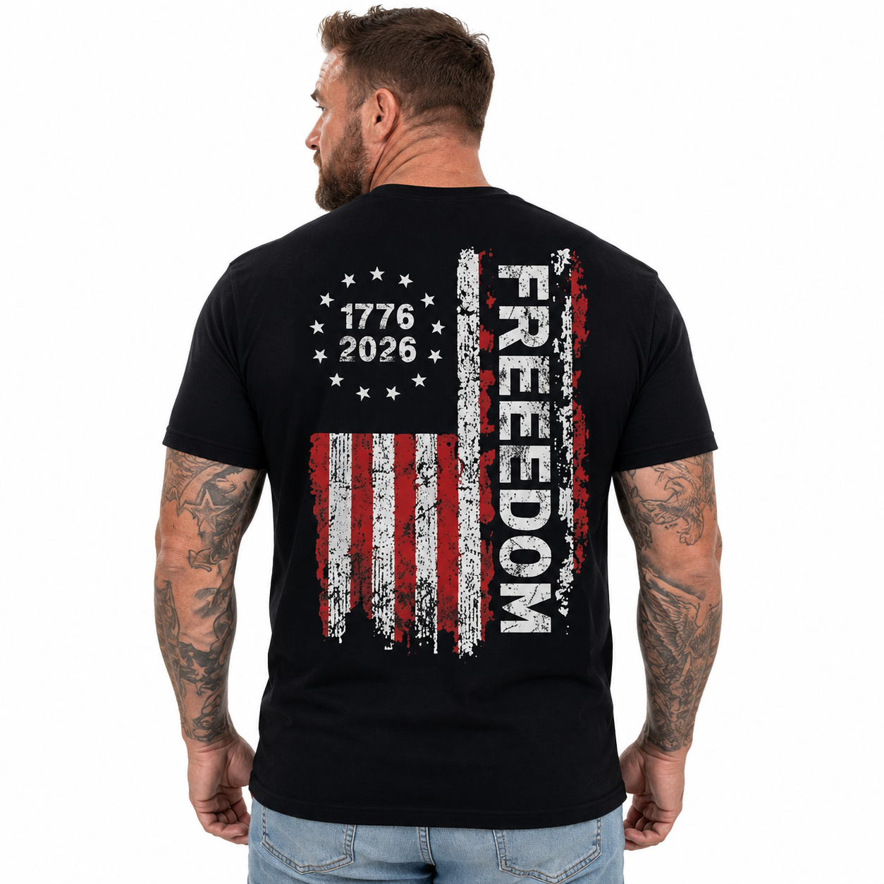 🔥49% off- Men's Classic Shortsleeve Patriotic Apparel, 1776-2026 Freedom 250 Years Vintage Distressed USA Flag Graphic T-Shirt