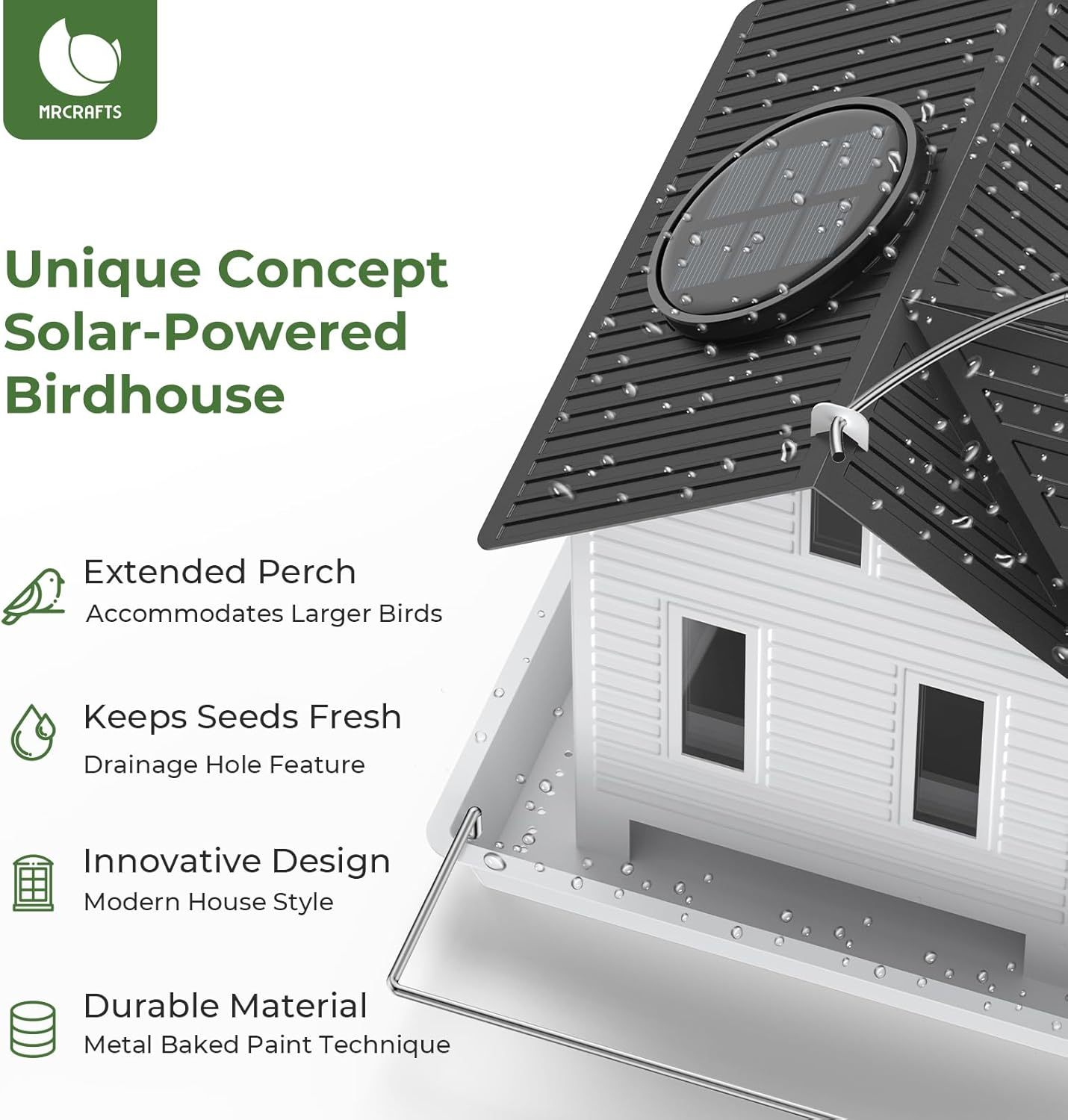 Hanging Metal Bird House Feeder with Solar Lights