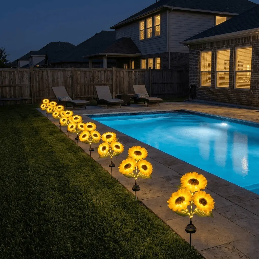 Solar Powered LED Sunflower Garden Lights - IP65 Waterproof Triple-Head Garden Stakes with 36 Micro-LEDs & Auto Dusk-to-Dawn Sensor