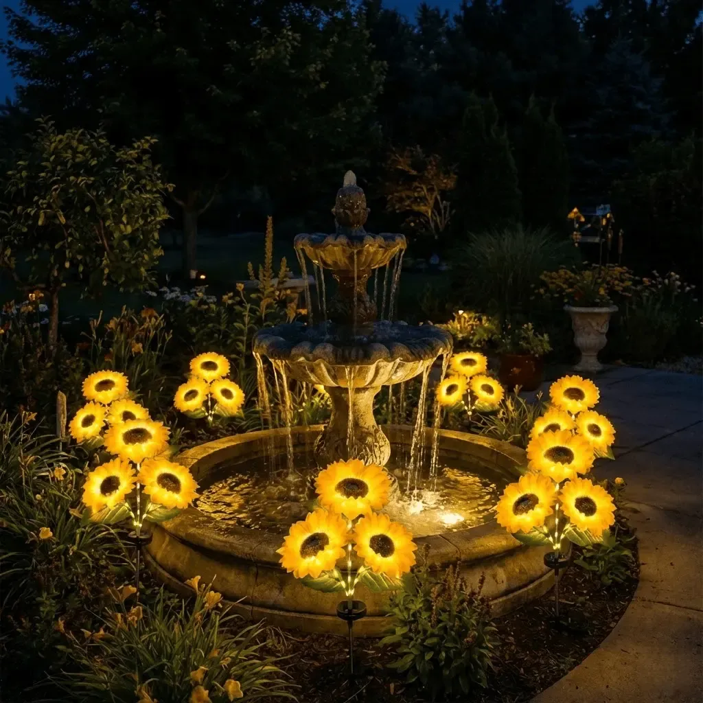 Solar Powered LED Sunflower Garden Lights - IP65 Waterproof Triple-Head Garden Stakes with 36 Micro-LEDs & Auto Dusk-to-Dawn Sensor