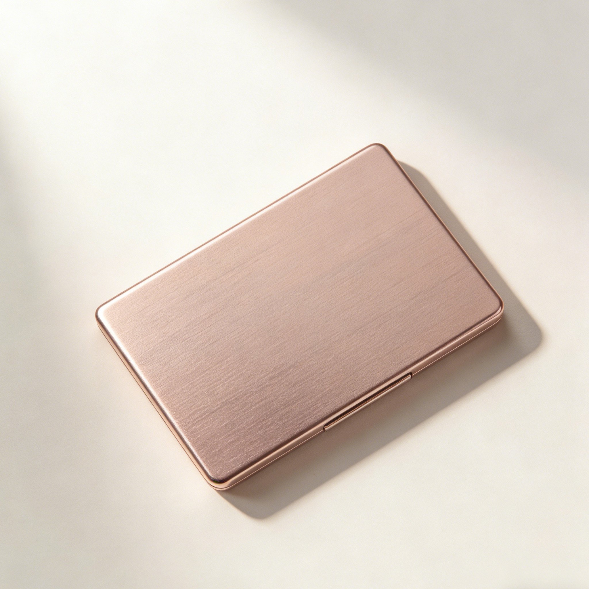 Elegante Visitenkartenbox aus Metall geöffnet mit Visitenkarten darin