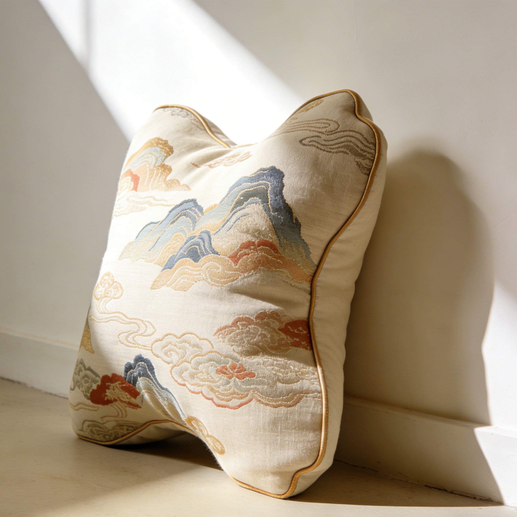 Gestickte Wohnkissen 4er Set auf einem modernen Sofa