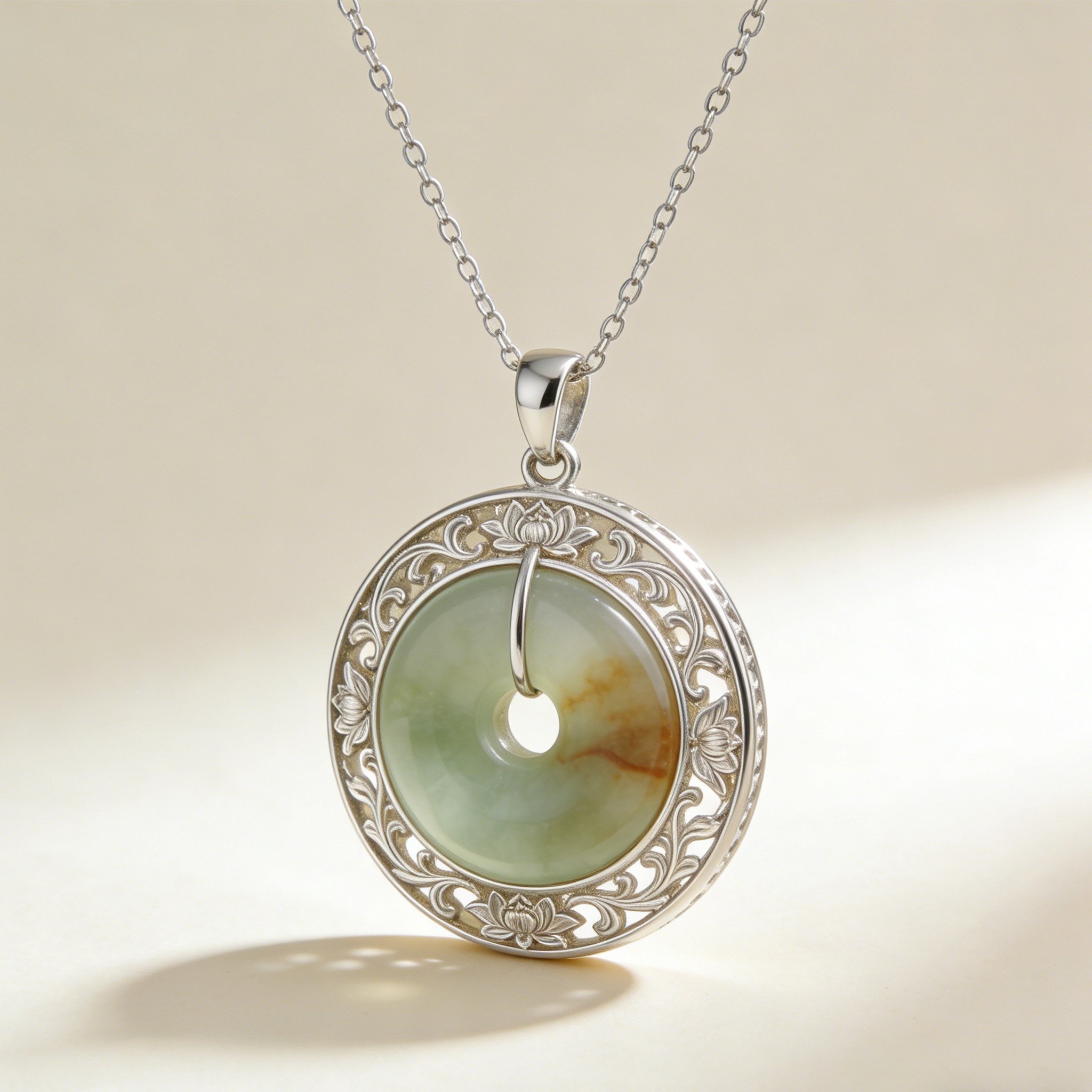 Handgefertigter Jade-Anhänger auf weißem Hintergrund