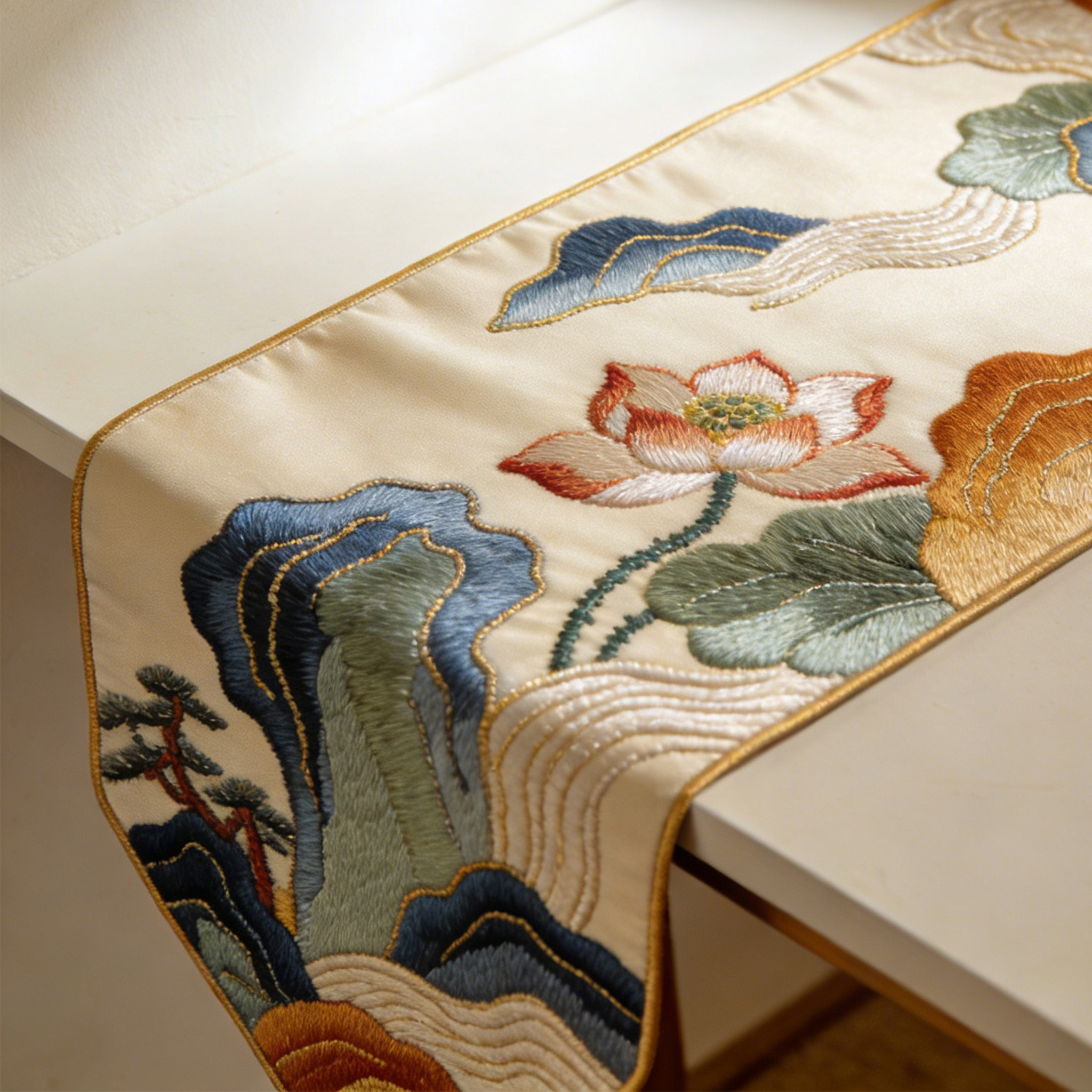 Tischläufer mit Blumenstickerei