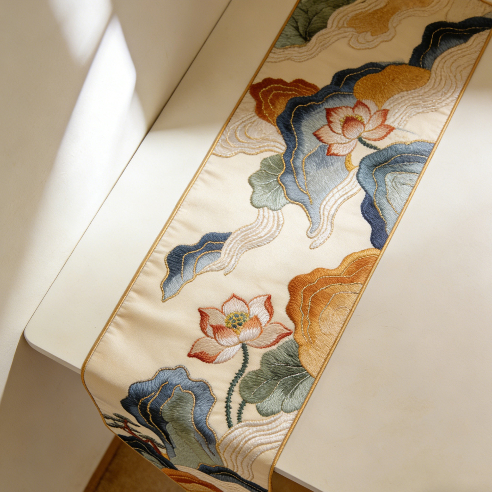 Tischläufer mit Blumenstickerei