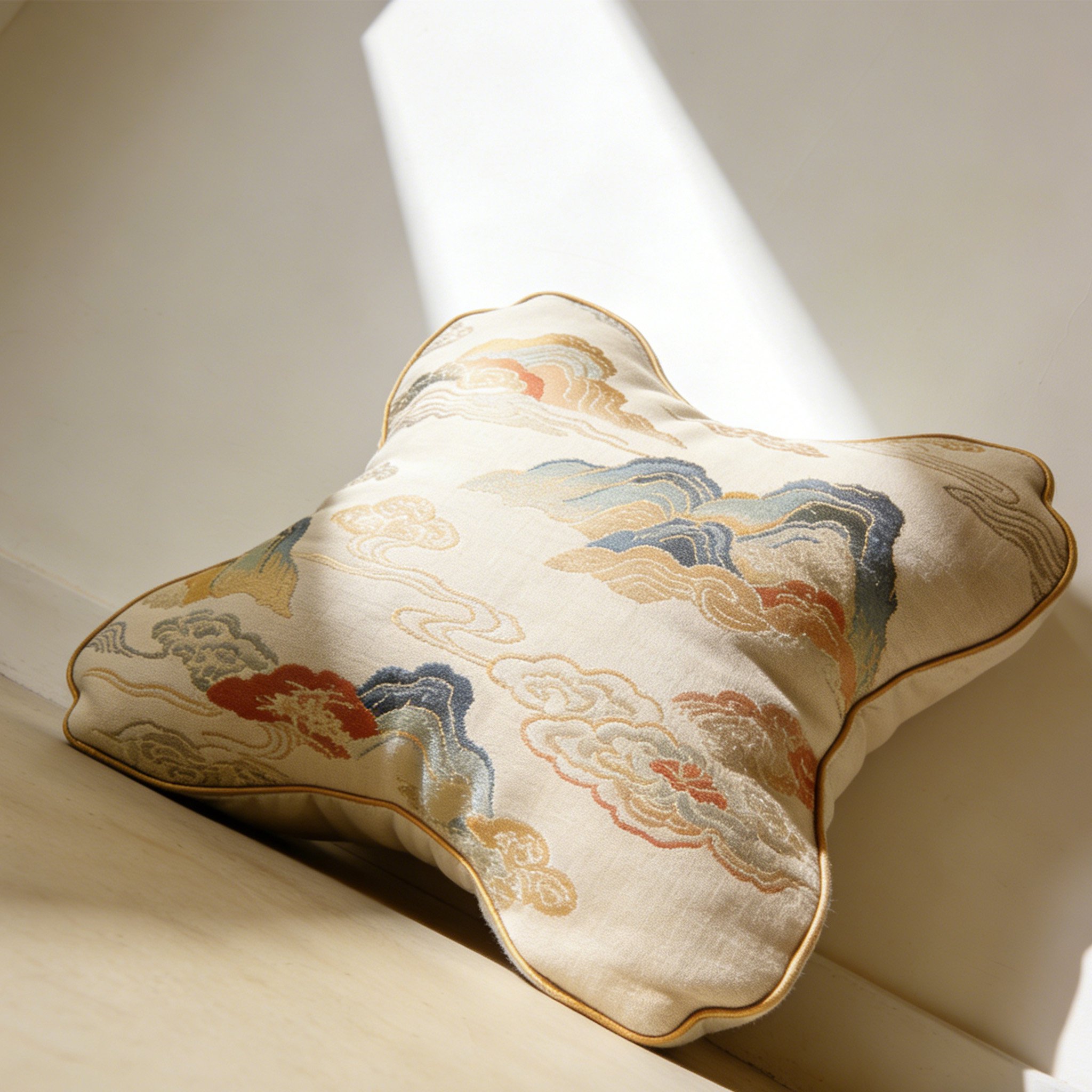 Detailansicht der hochwertigen Stickerei auf einem Dekokissen